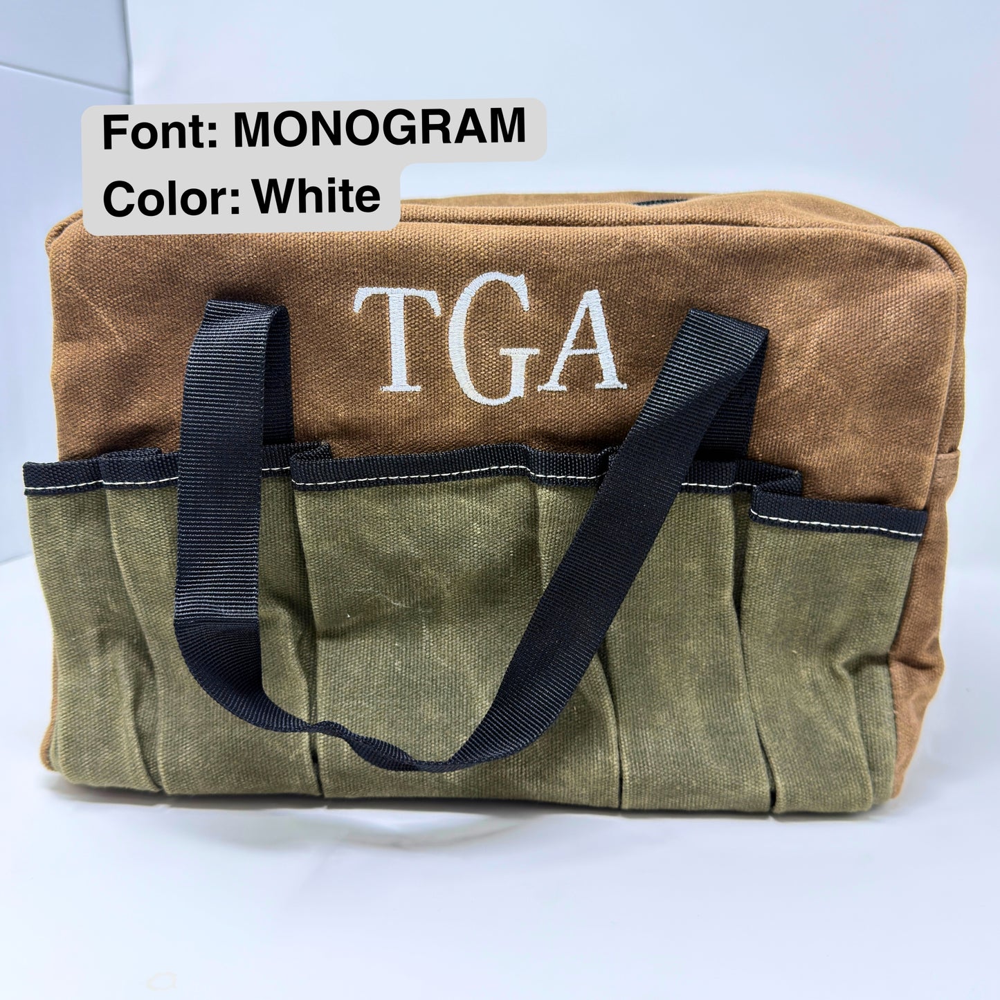 Personalized Embroidered Tool Bag with waxed canvas exterior