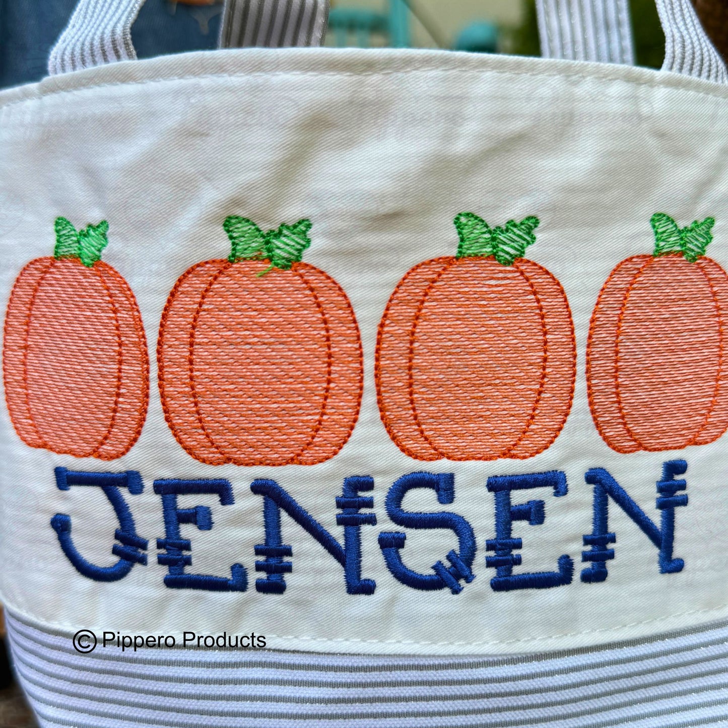 Personalized Embroidered Small Trick or Treat Halloween Candy Bag Basket Bucket Tote with Pumpkin Design Gift for Boy or Girl
