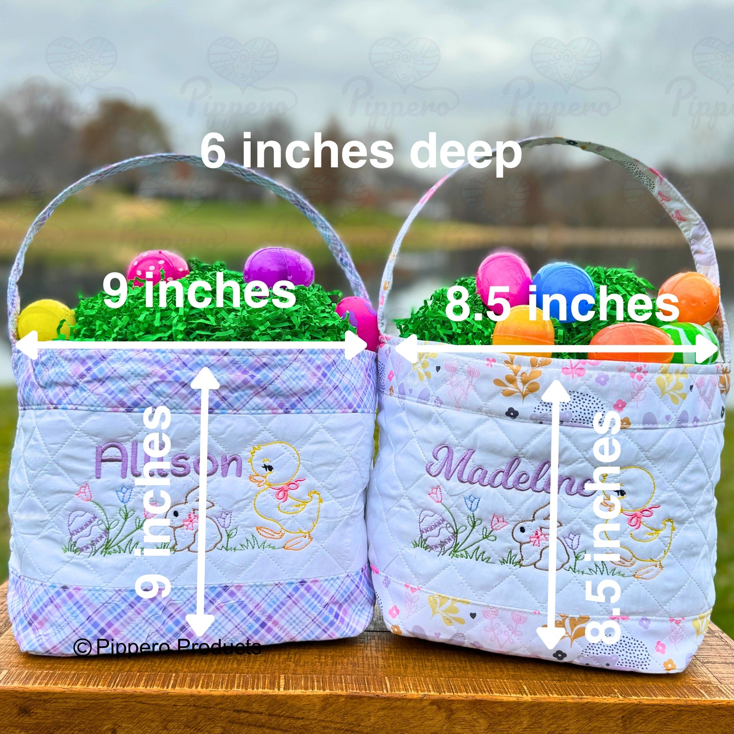 Personalized Embroidered Girl's Easter Egg Candy Basket with Quilted Egg Bunny Chick design