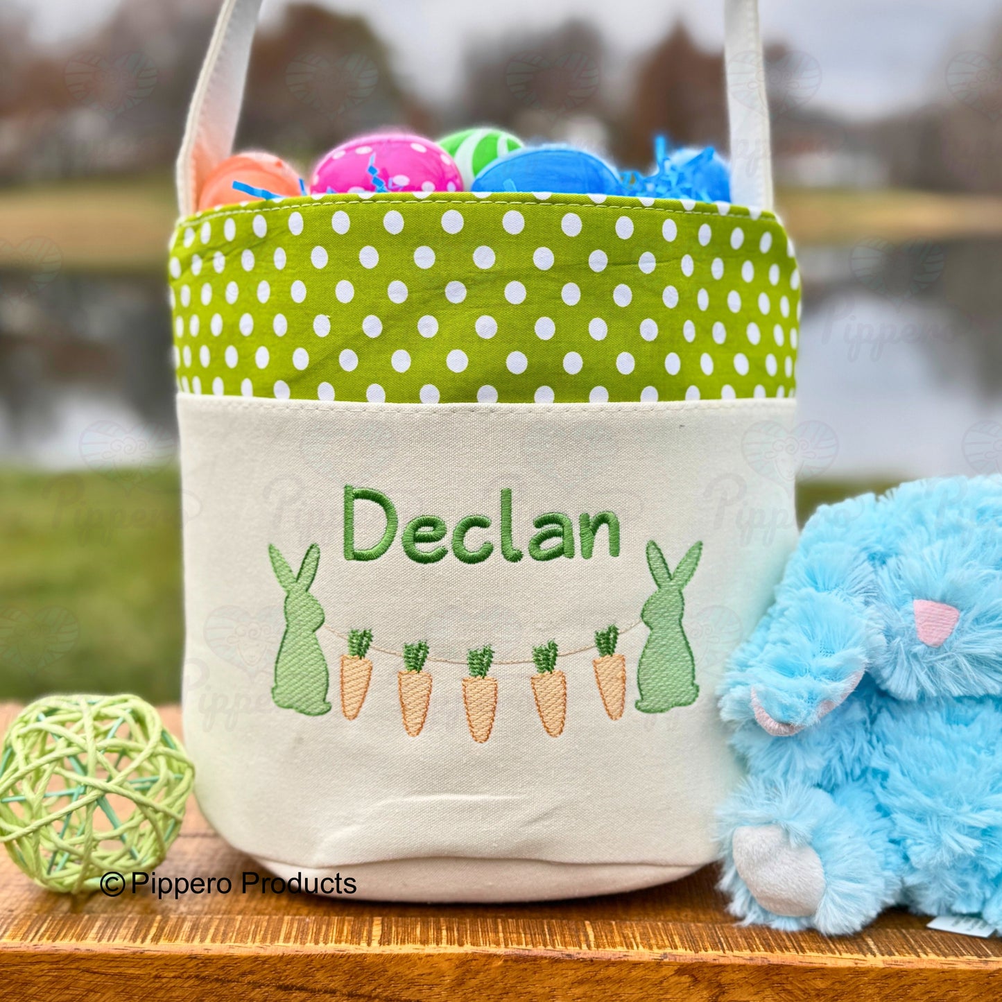 Personalized Bunny with Carrots Design Embroidered Kid's Easter Egg Candy Basket