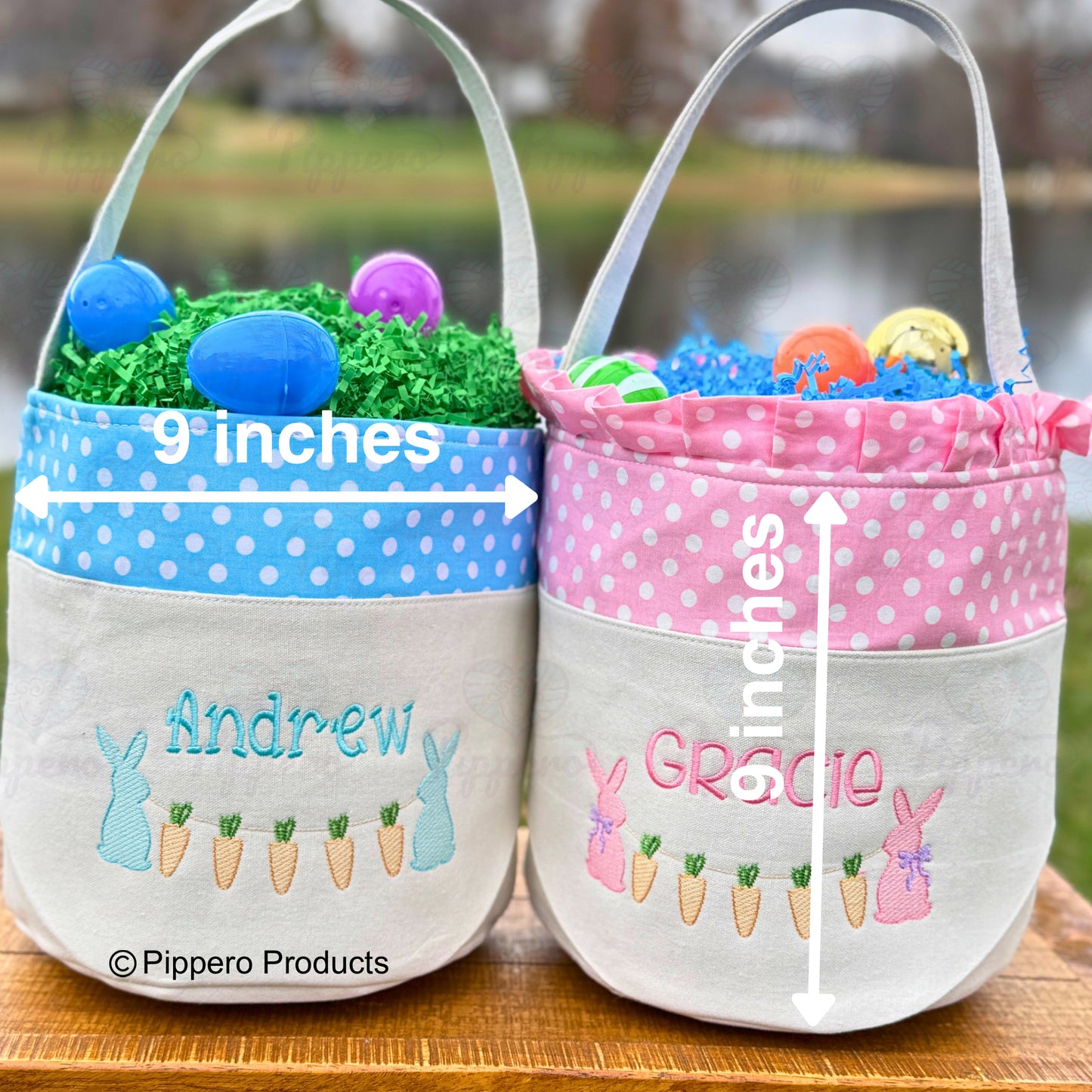 Personalized Bunny with Carrots Design Embroidered Kid's Easter Egg Candy Basket