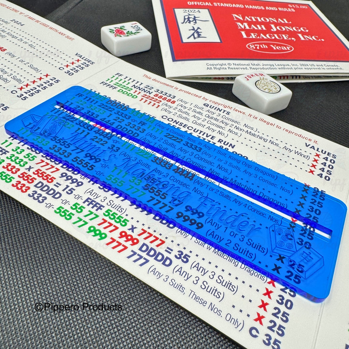 Personalized Mahjong Line Finder Reader Clear Transparent Acrylic Custom Mah Jongg Mahjong tournament or group gift with tile accents