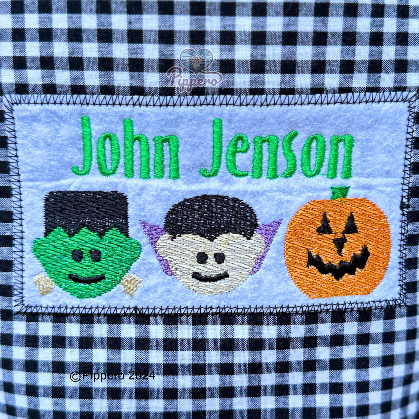 Personalized Custom Embroidered Halloween Trick-or-Treat Candy Basket Bag Bucket Tote Gingham Dracula Frankenstein Witch Pumpkin Boy Girl