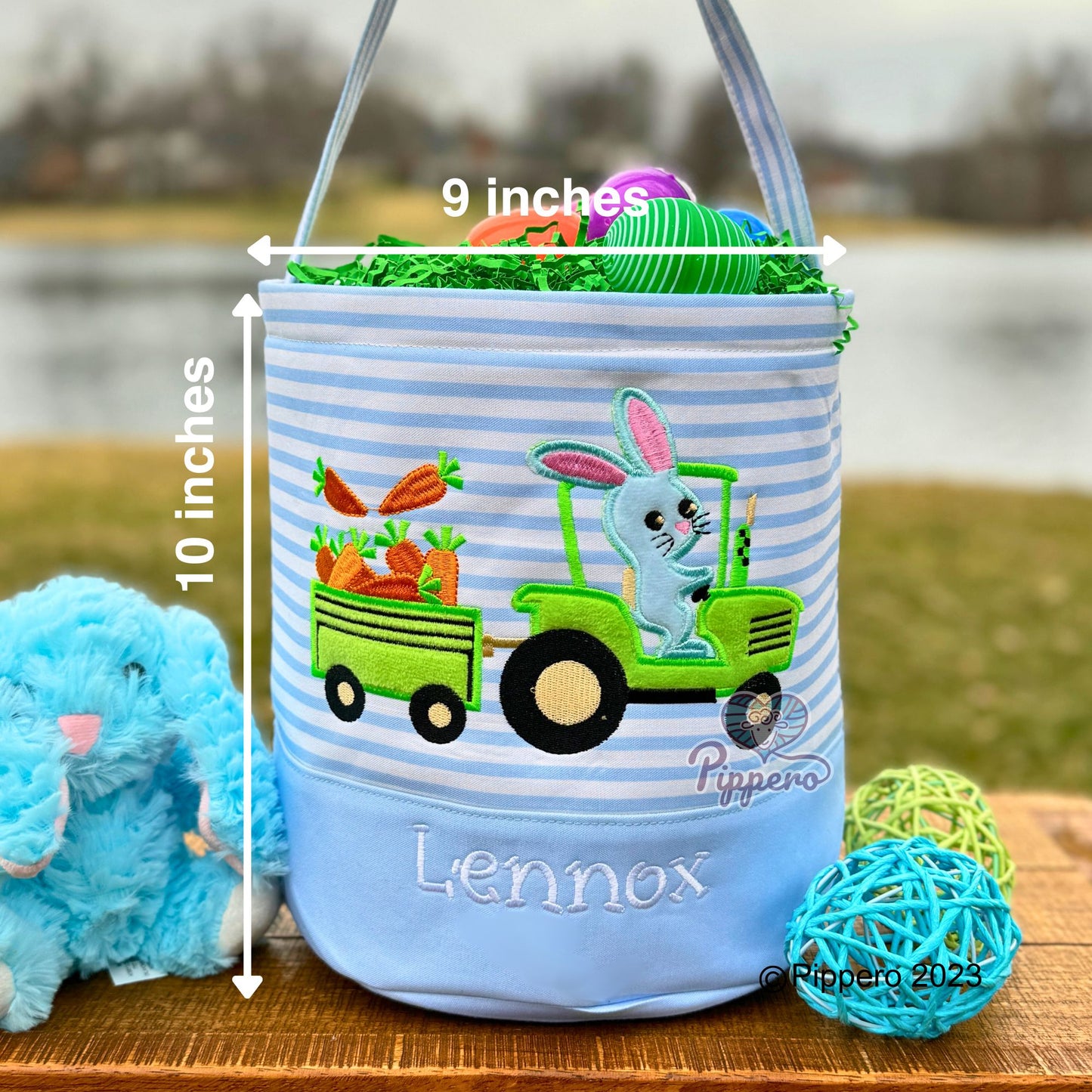Personalized Embroidered Easter Basket with Adorable Custom Design Bunny Cross Lamb Chick Egg Appliqué Characters Gift for Boy Gift for Girl