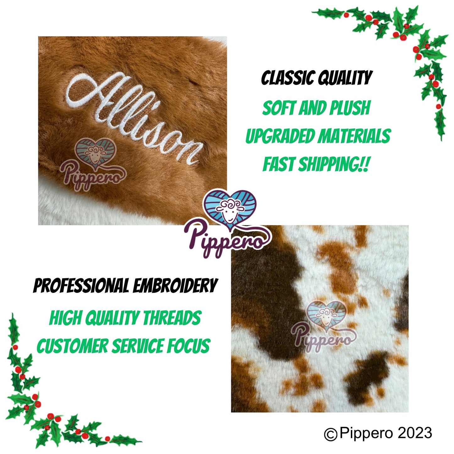 Personalized Embroidered Furry Brown Cow Family Christmas Stocking
