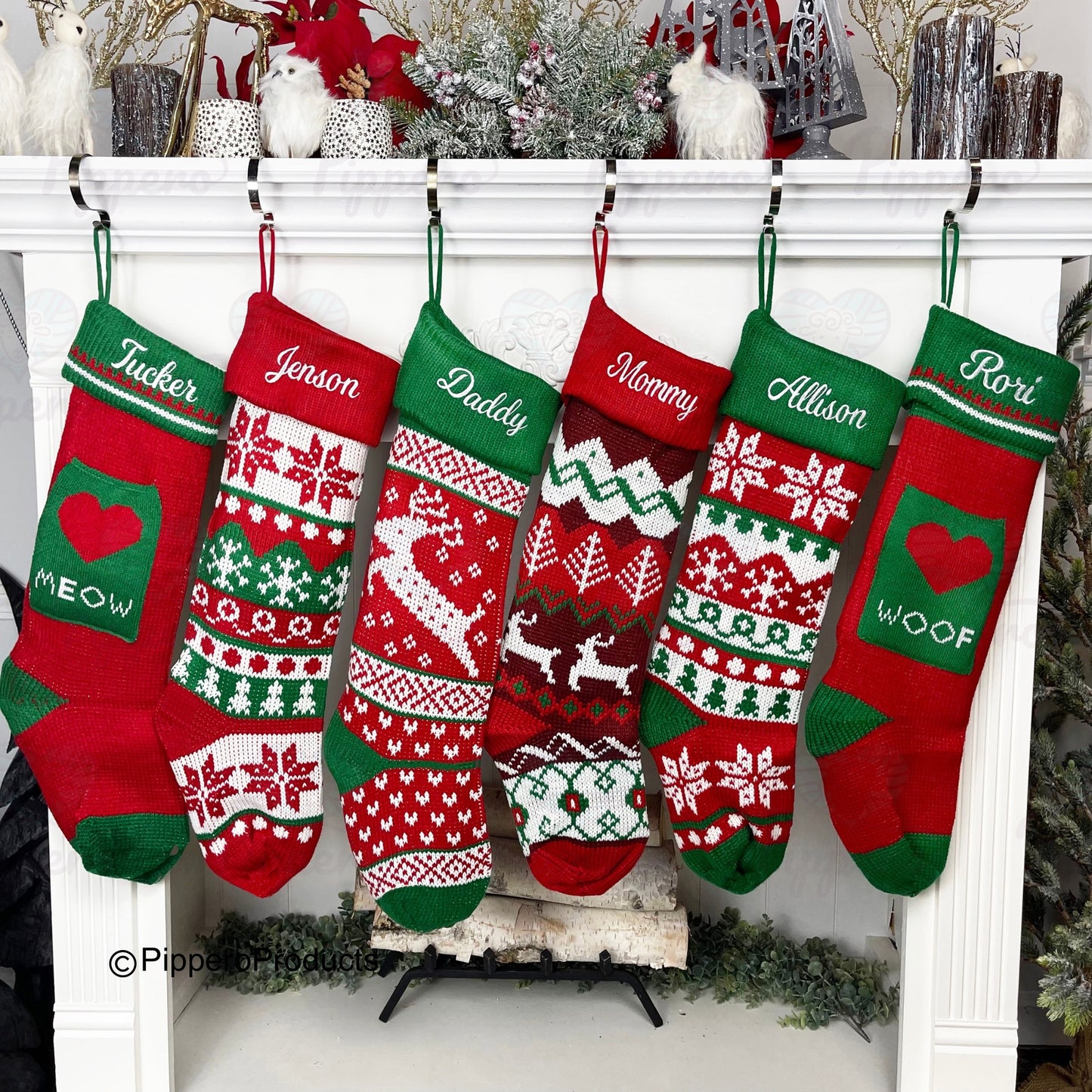 Long Custom Embroidered Family Knit Christmas Stockings