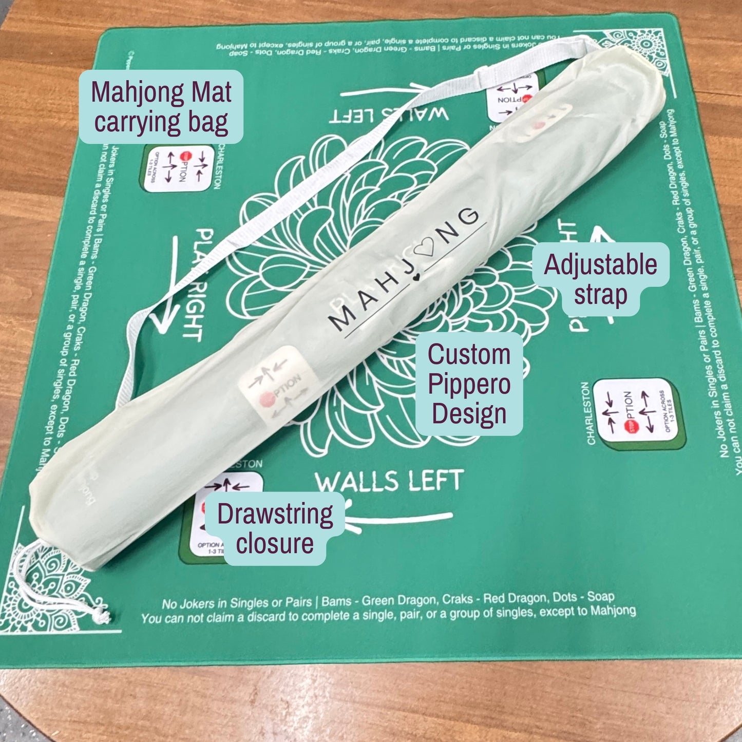 Personalized Mahjong Mat for game night table with carrying bag