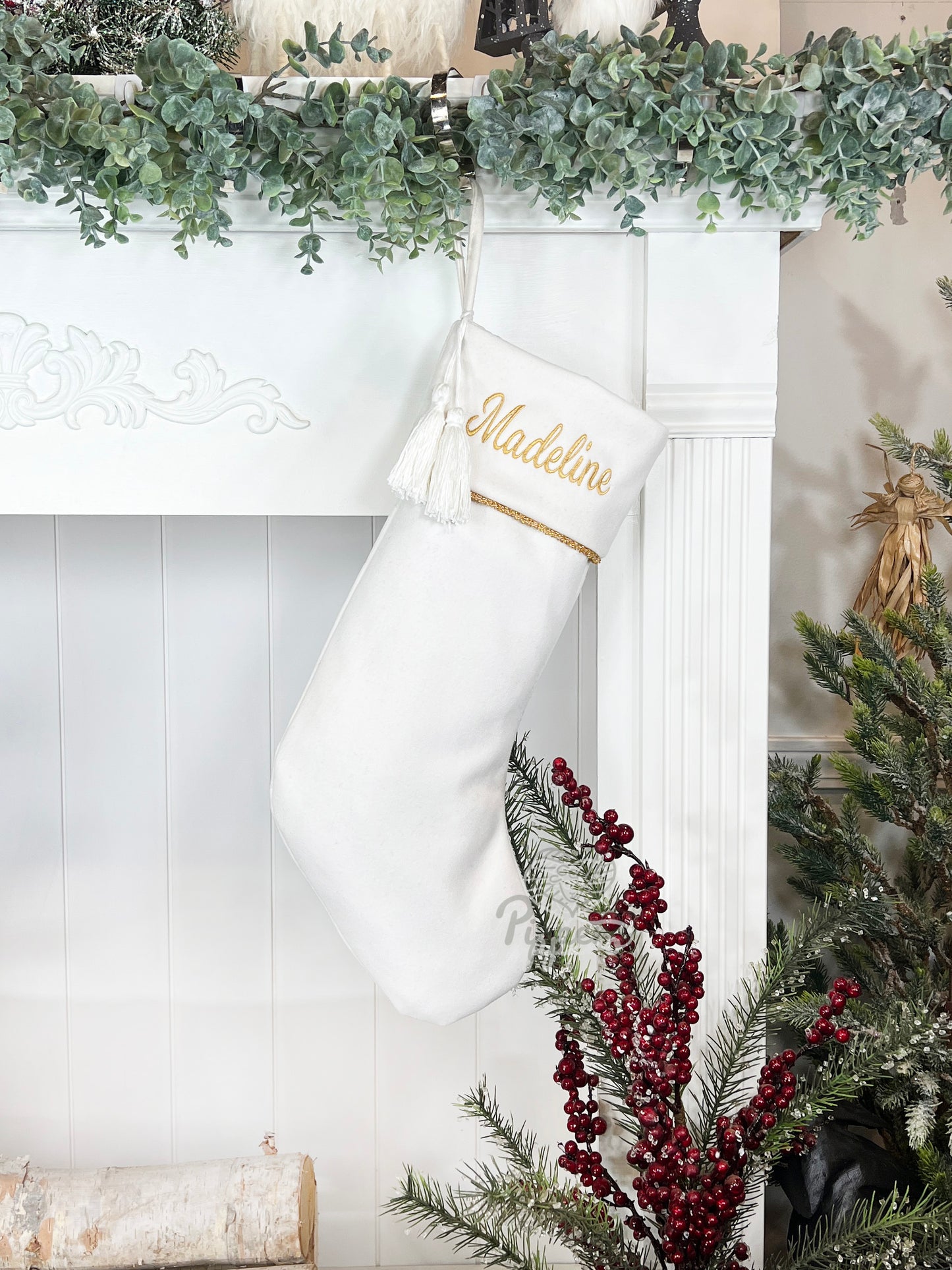 Classic Elegant Embroidered Monogrammed Wool Family Christmas Stockings