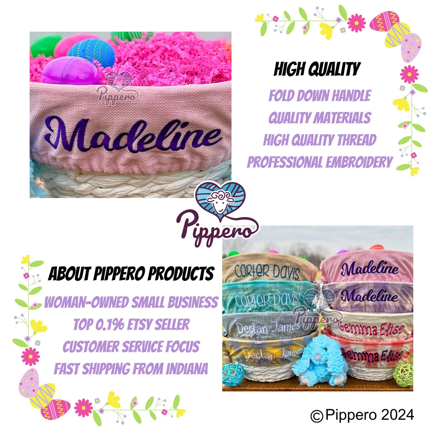 Custom Personalized Liner for Medium Wicker Easter Basket