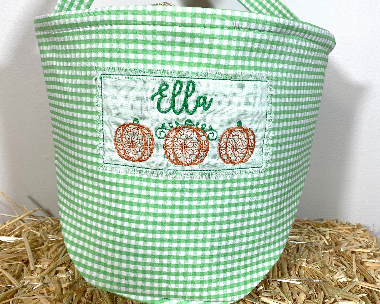 Gingham Halloween Basket with Pumpkins