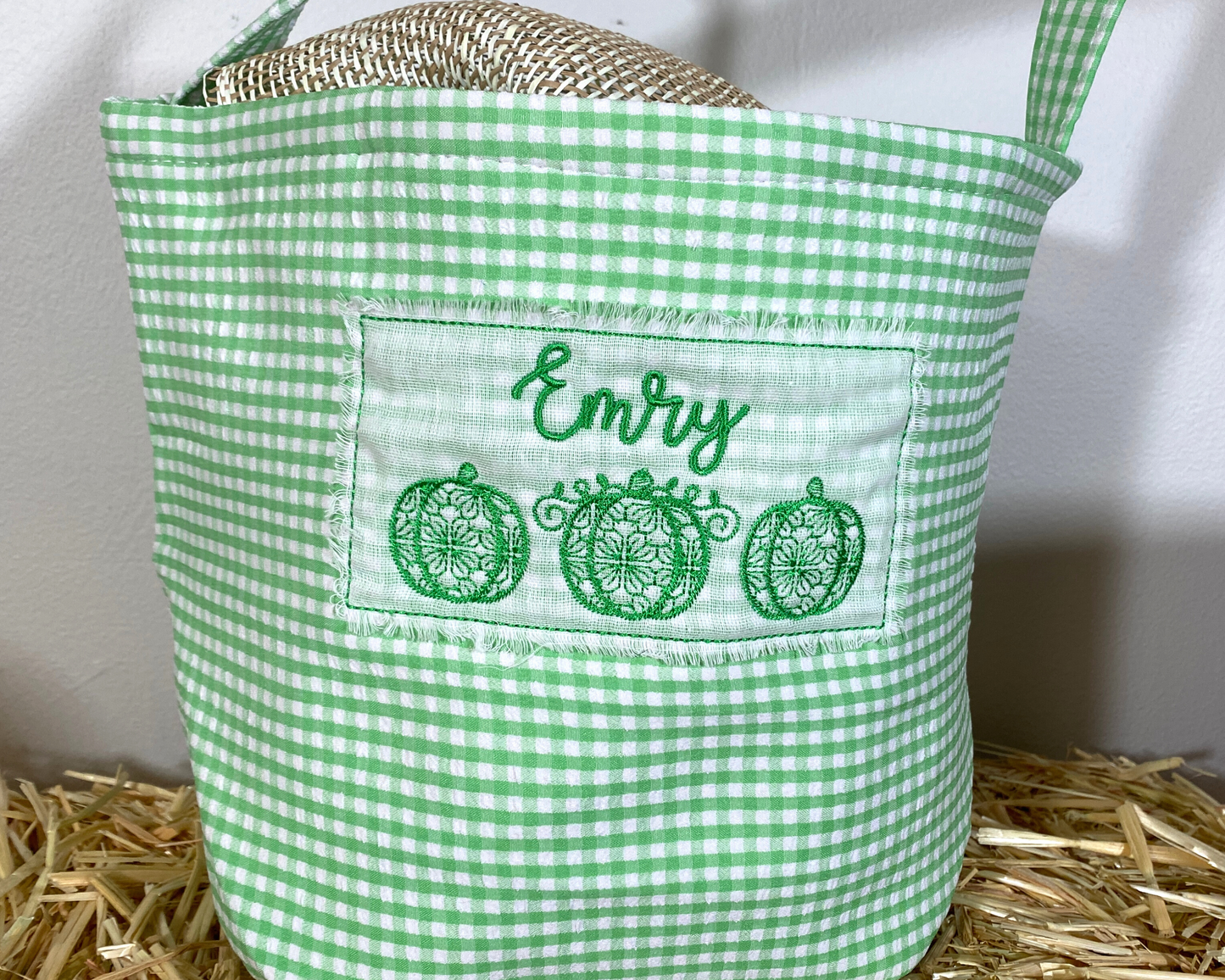 Gingham Halloween Basket with Pumpkins