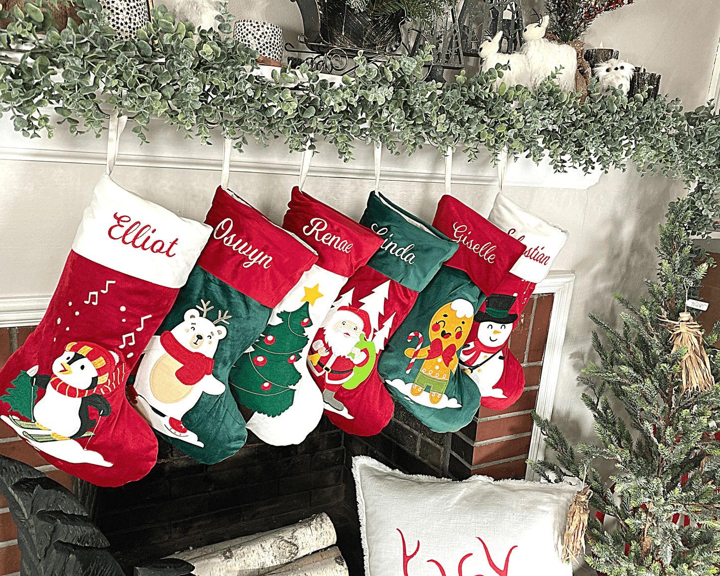 Personalized Velvet Appliqué Character Stocking | Custom Christmas Stocking - Embroidered Family Stockings