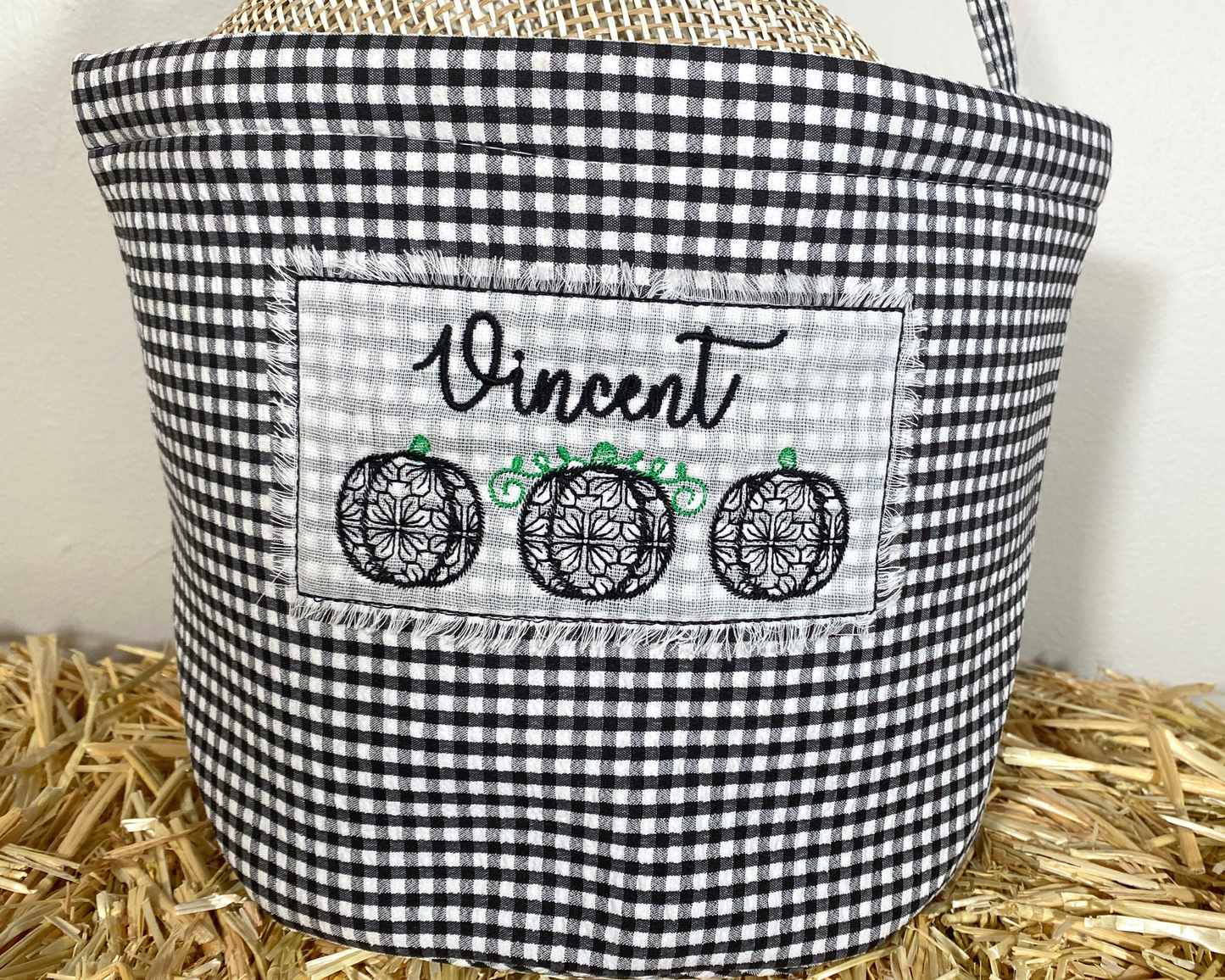 Gingham Halloween Basket with Pumpkins