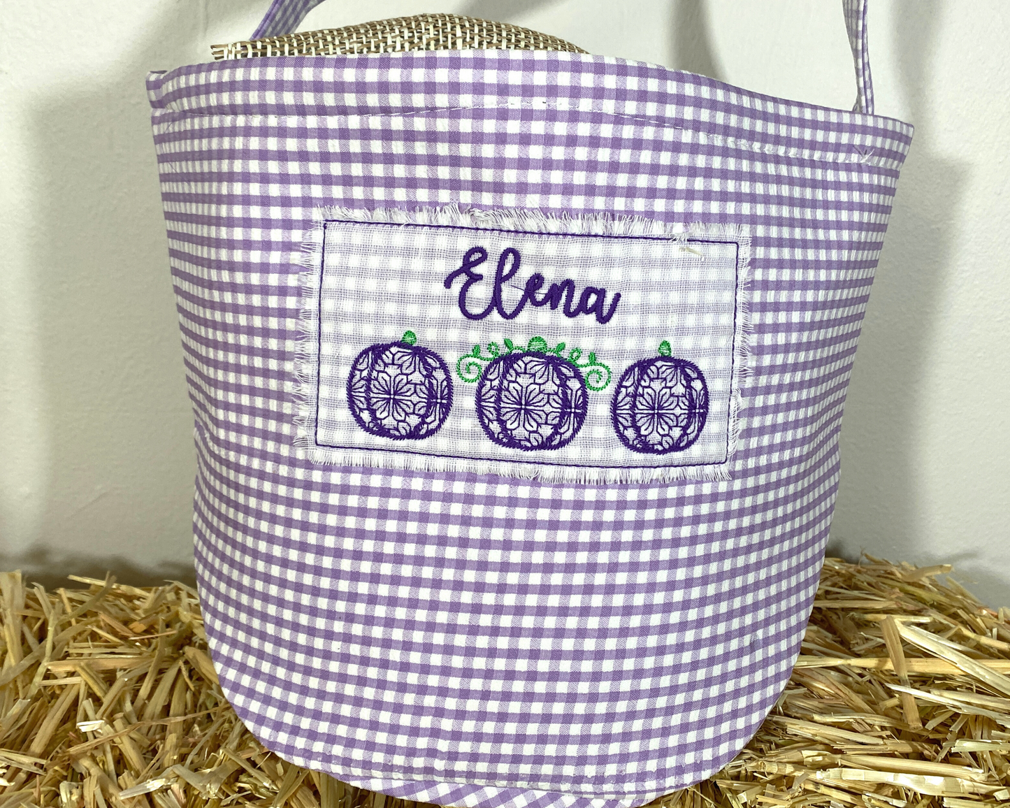 Gingham Halloween Basket with Pumpkins