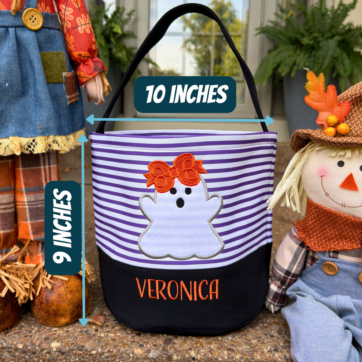 Personalized Embroidered Halloween Treat Basket with Striped Character Designs
