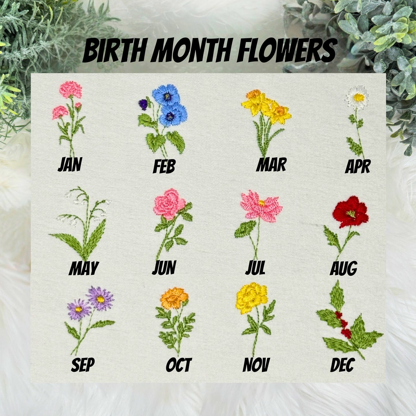 Personalized Vegan Leather Makeup Bag with Embroidered Name and Birth Month Flower