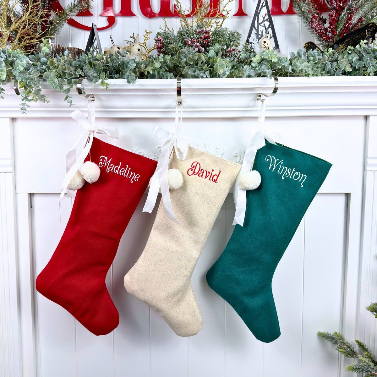 Personalized Wool Christmas Stocking – Classic Elegant Holiday Design