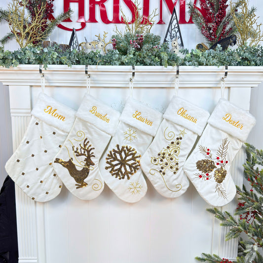 Personalized Embroidered Gold Sequin Stockings