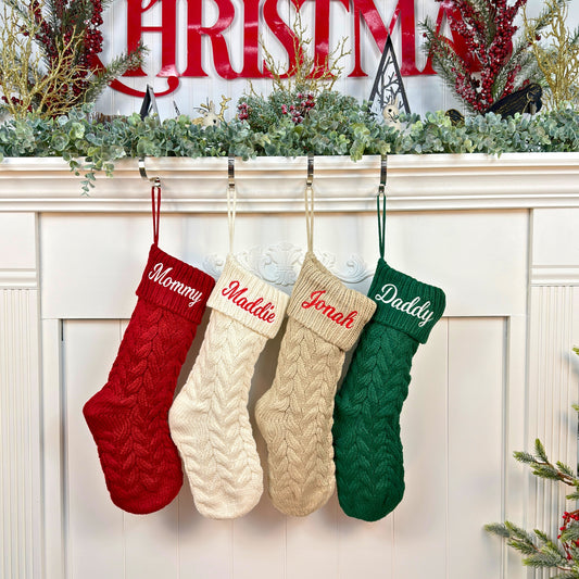 Personalized Embroidered Cable Knit Christmas Stockings