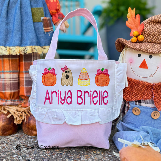 Toddler-Sized Personalized Embroidered Halloween Trick or Treat candy bag