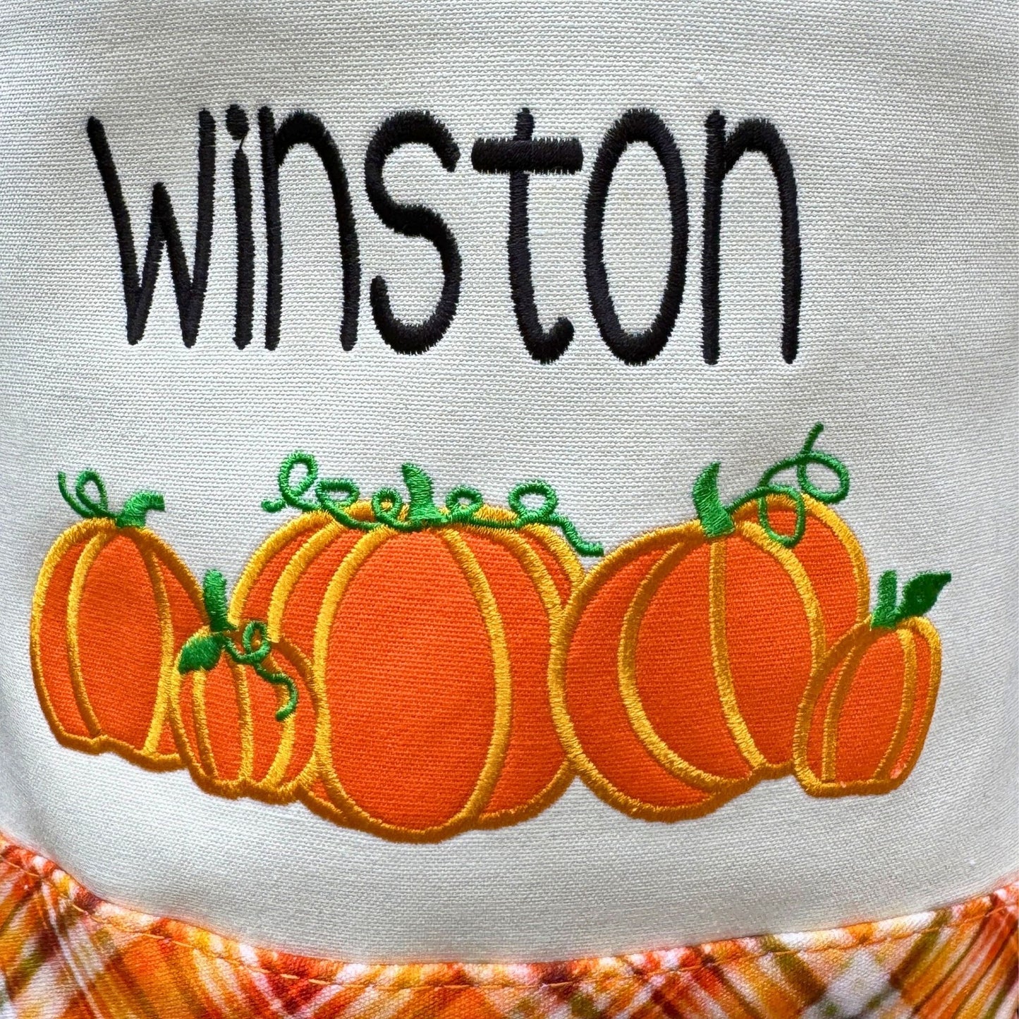 Personalized Embroidered Trick or Treat, Trunk or Treat Halloween Candy Bag Basket Bucket Tote with Plaid Pumpkin Design Gift for Boy or Girl