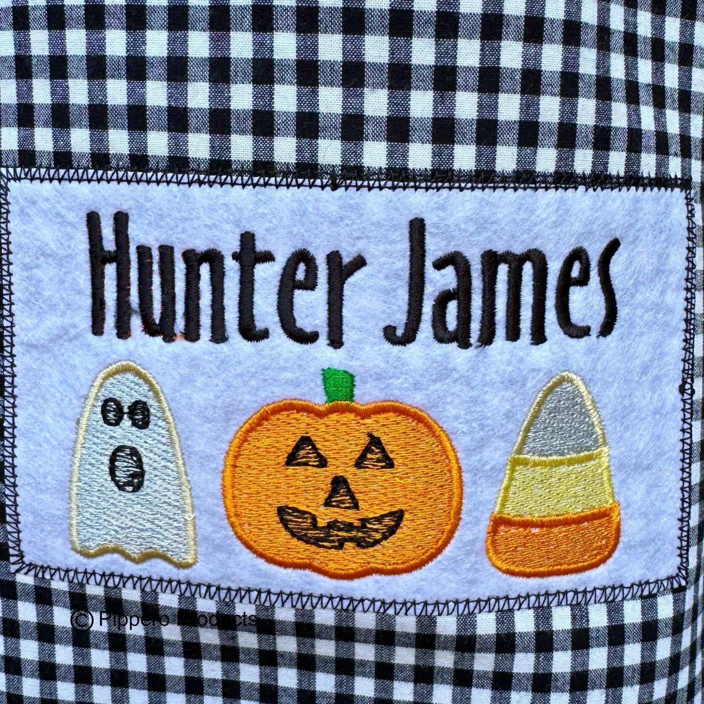 Personalized Embroidered Halloween Trick-or-Treat Candy Basket Gingham Ghost Pumpkin Candy design