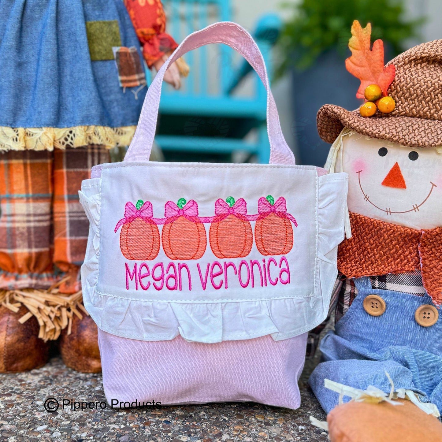 Personalized Embroidered Small Trick or Treat Halloween Candy Bag Basket Bucket Tote with Pumpkin Design Gift for Boy or Girl