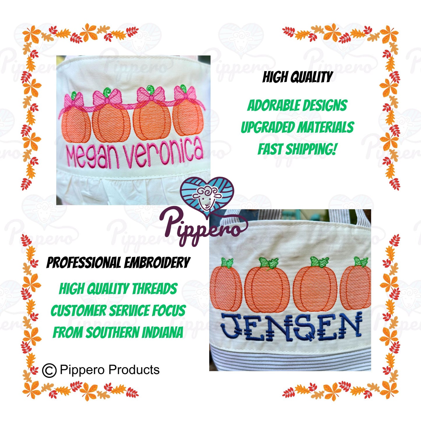 Personalized Embroidered Small Trick or Treat Halloween Candy Bag Basket Bucket Tote with Pumpkin Design Gift for Boy or Girl