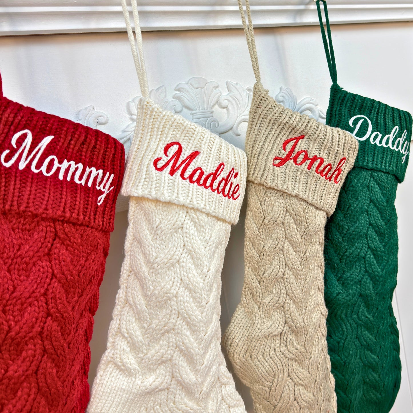 Personalized Embroidered Cable Knit Christmas Stockings