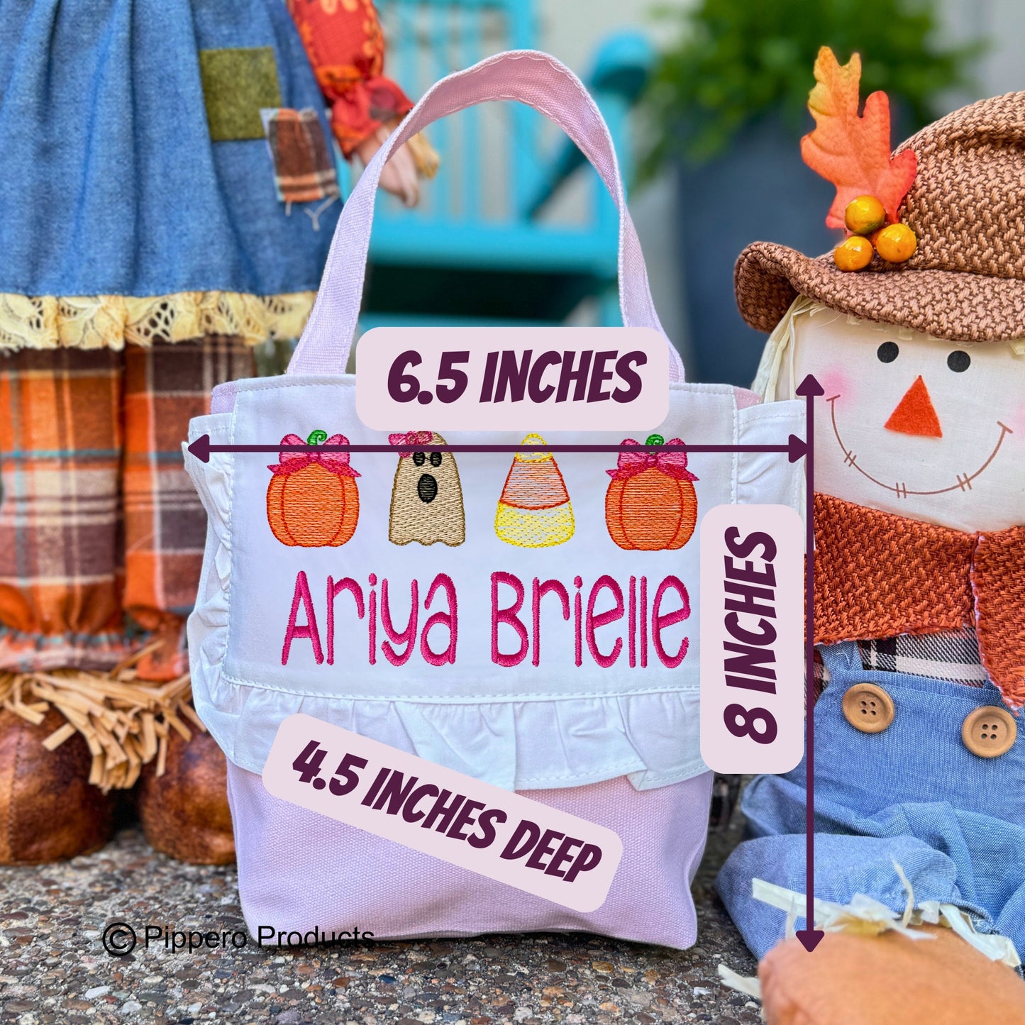 Toddler-Sized Personalized Embroidered Halloween Trick or Treat candy bag