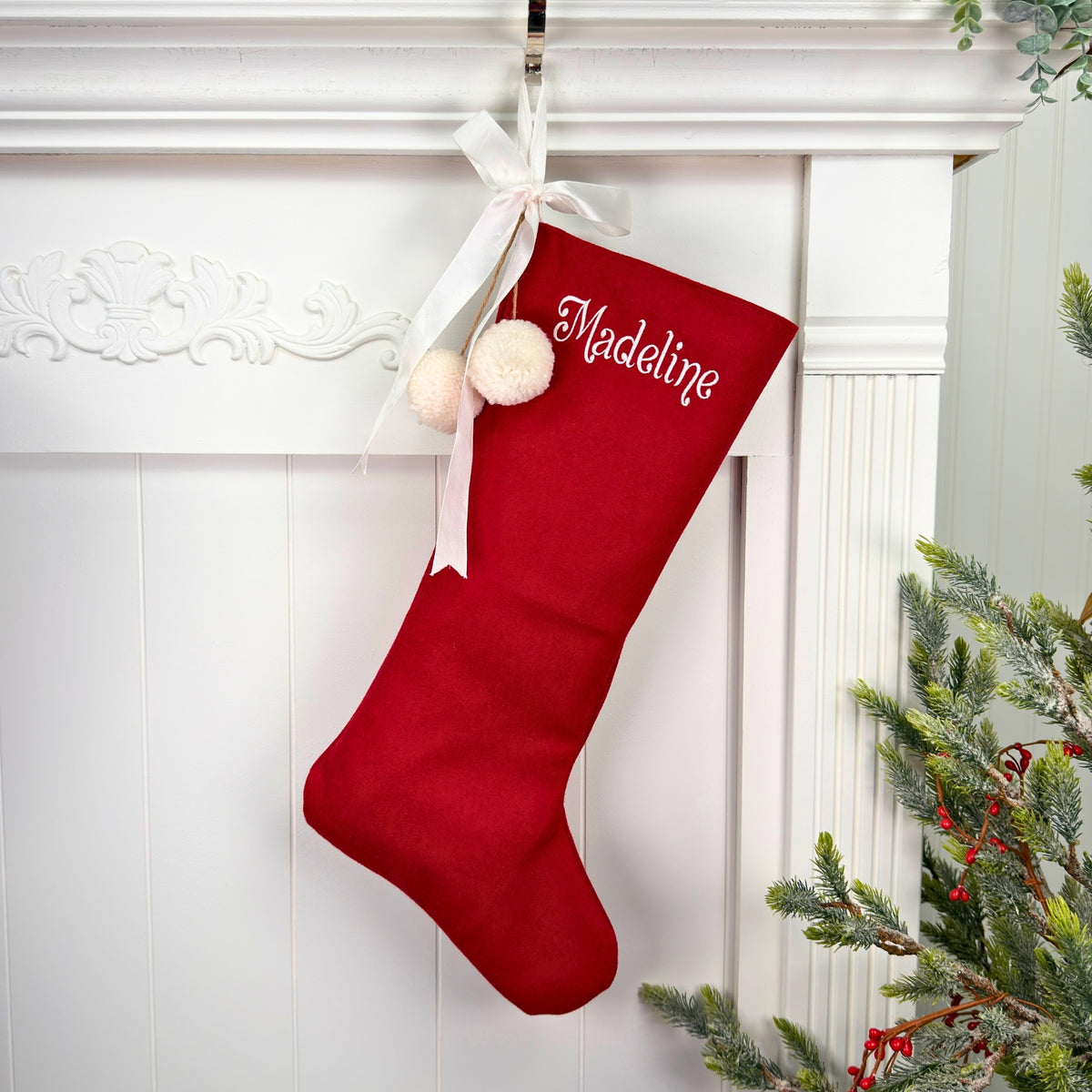 Personalized Wool Christmas Stocking – Classic Elegant Holiday Design