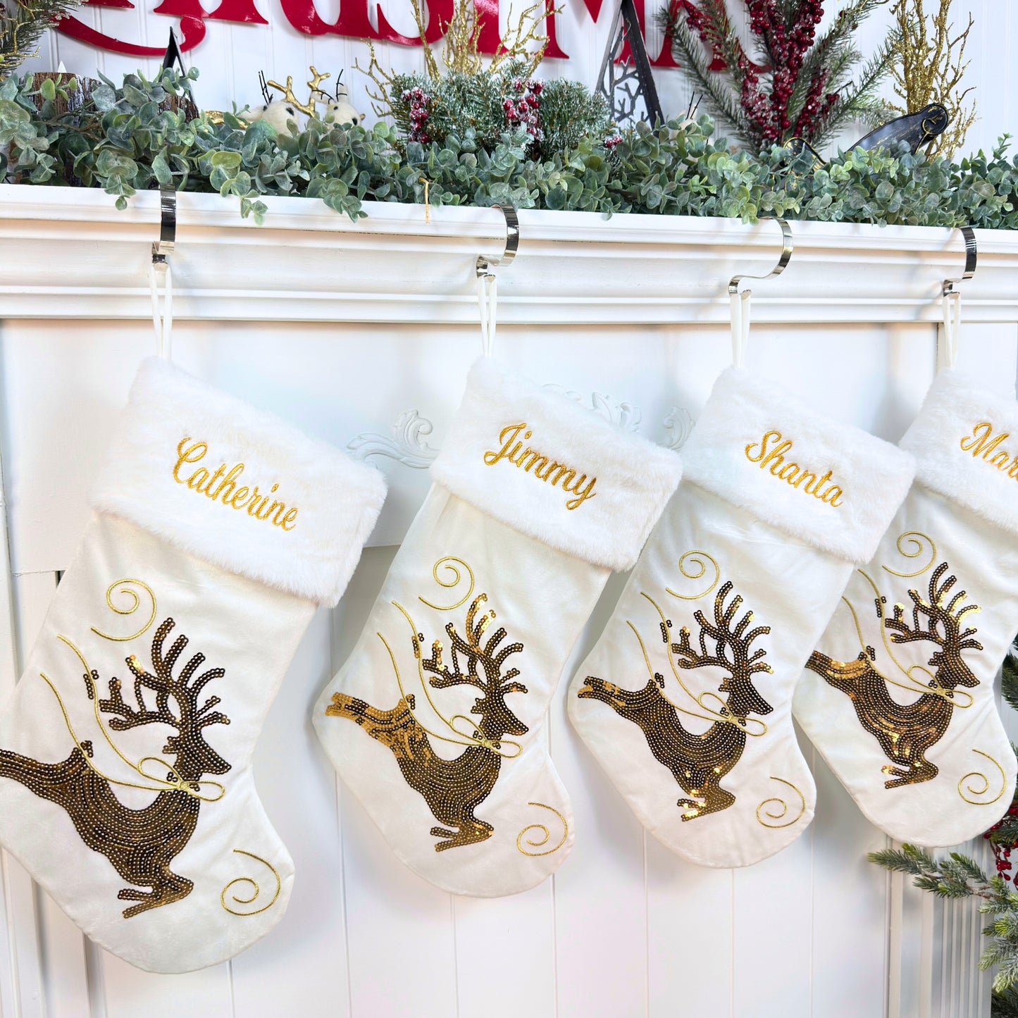 Personalized Embroidered Gold Sequin Stockings