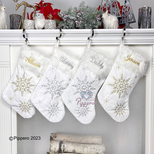 Custom Personalized Monogram Embroidered Gold Silver Elegant Family Christmas Stockings