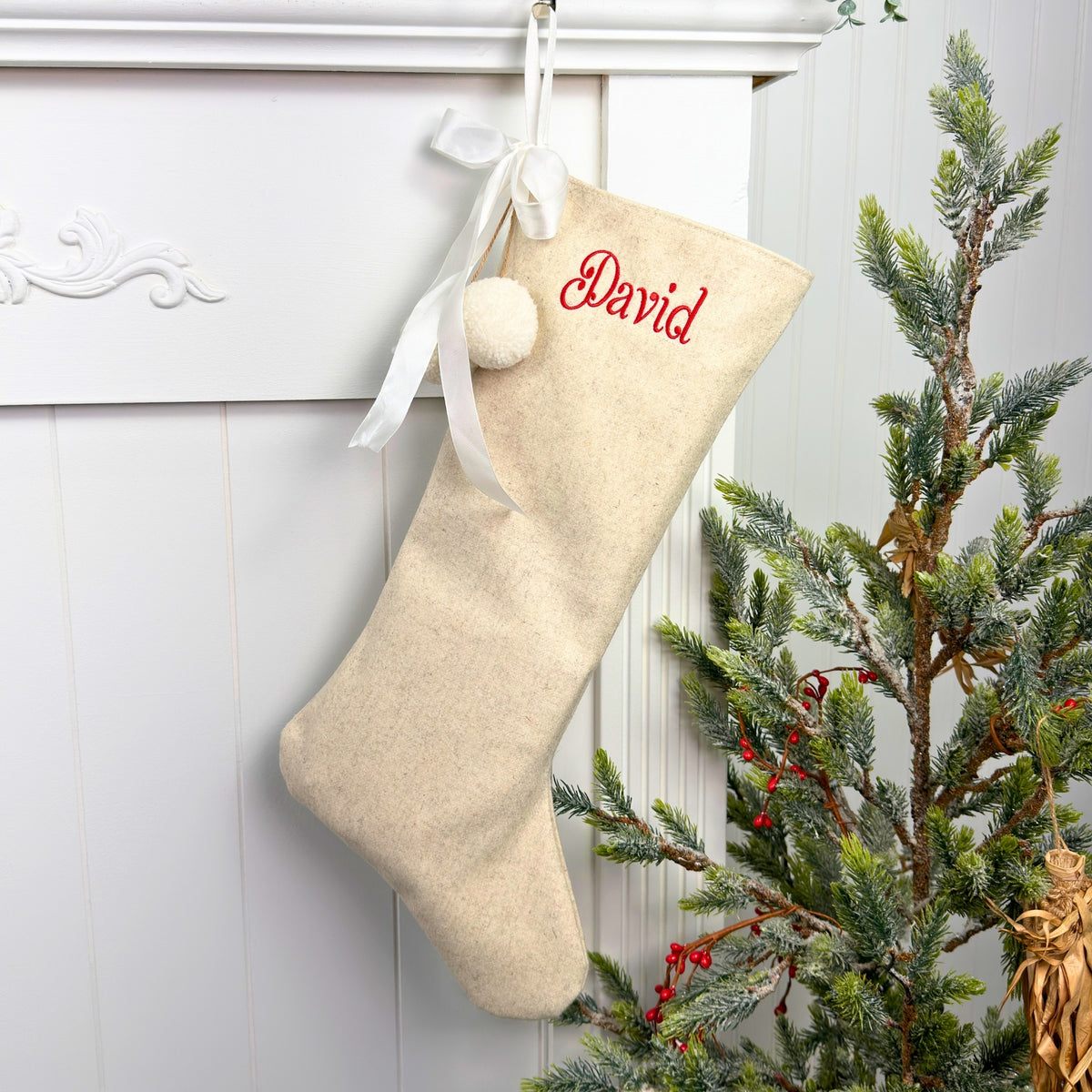 Personalized Wool Christmas Stocking – Classic Elegant Holiday Design