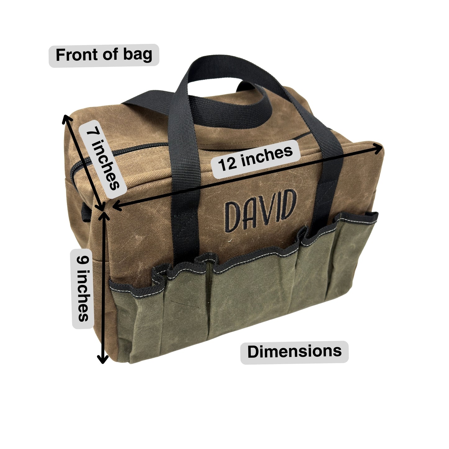 Personalized Embroidered Tool Bag with waxed canvas exterior