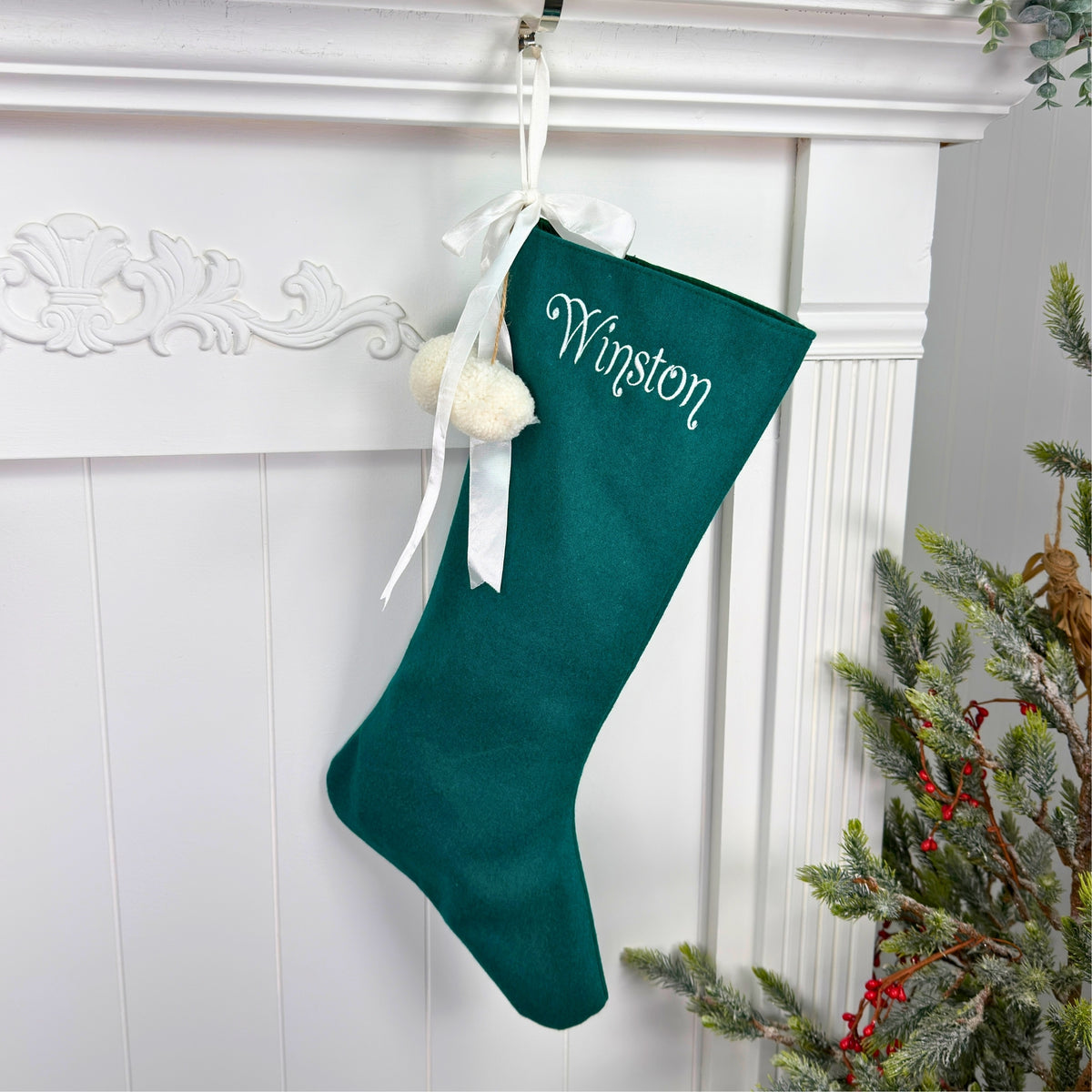 Personalized Wool Christmas Stocking – Classic Elegant Holiday Design