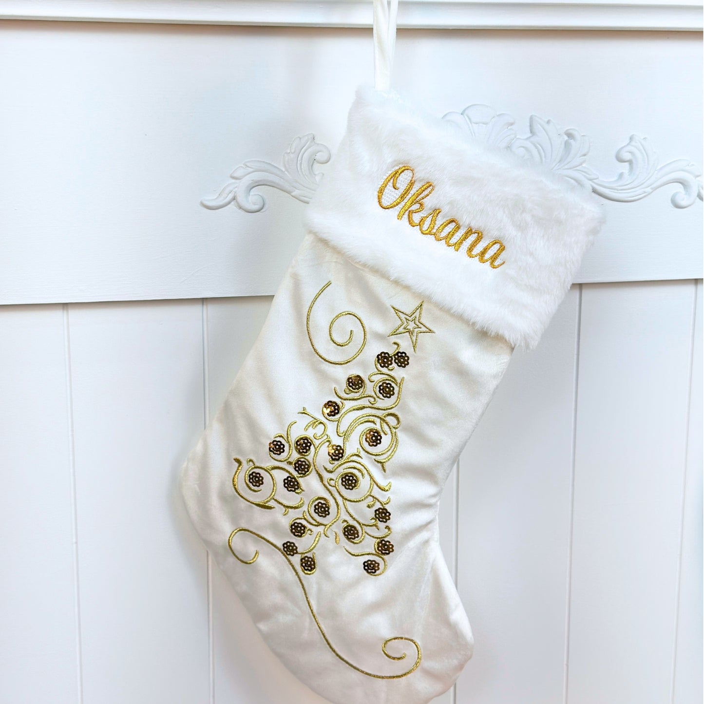 Personalized Embroidered Gold Sequin Stockings
