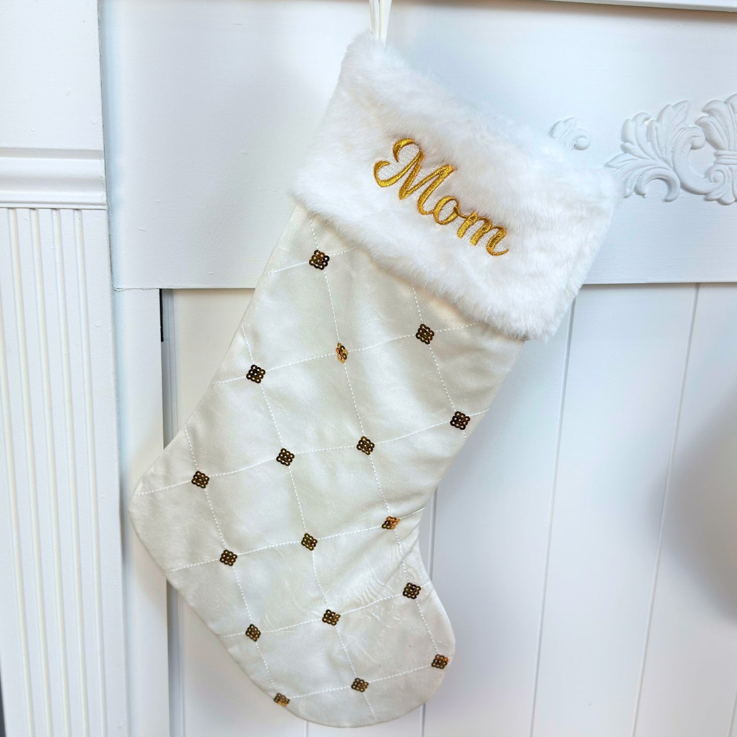 Personalized Embroidered Gold Sequin Stockings