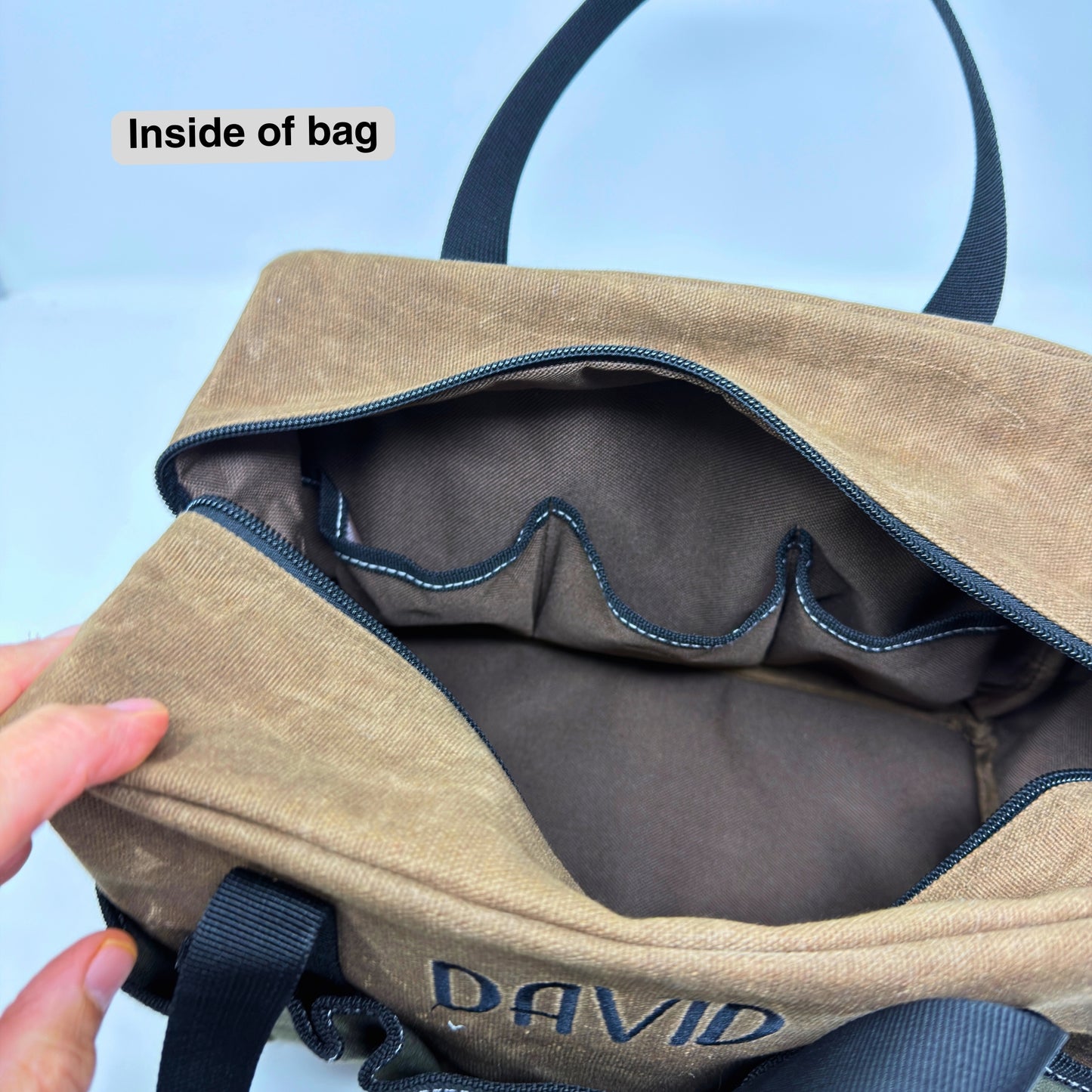 Personalized Embroidered Tool Bag with waxed canvas exterior