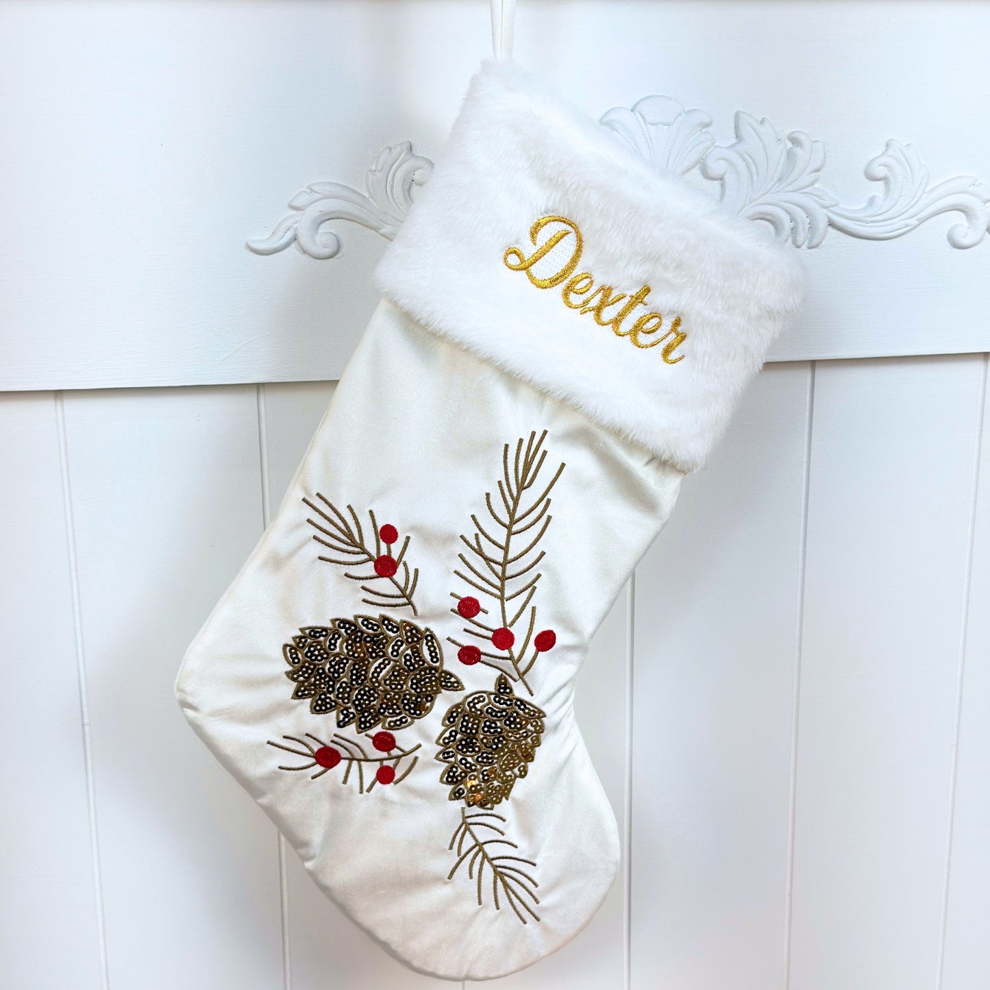 Personalized Embroidered Gold Sequin Stockings