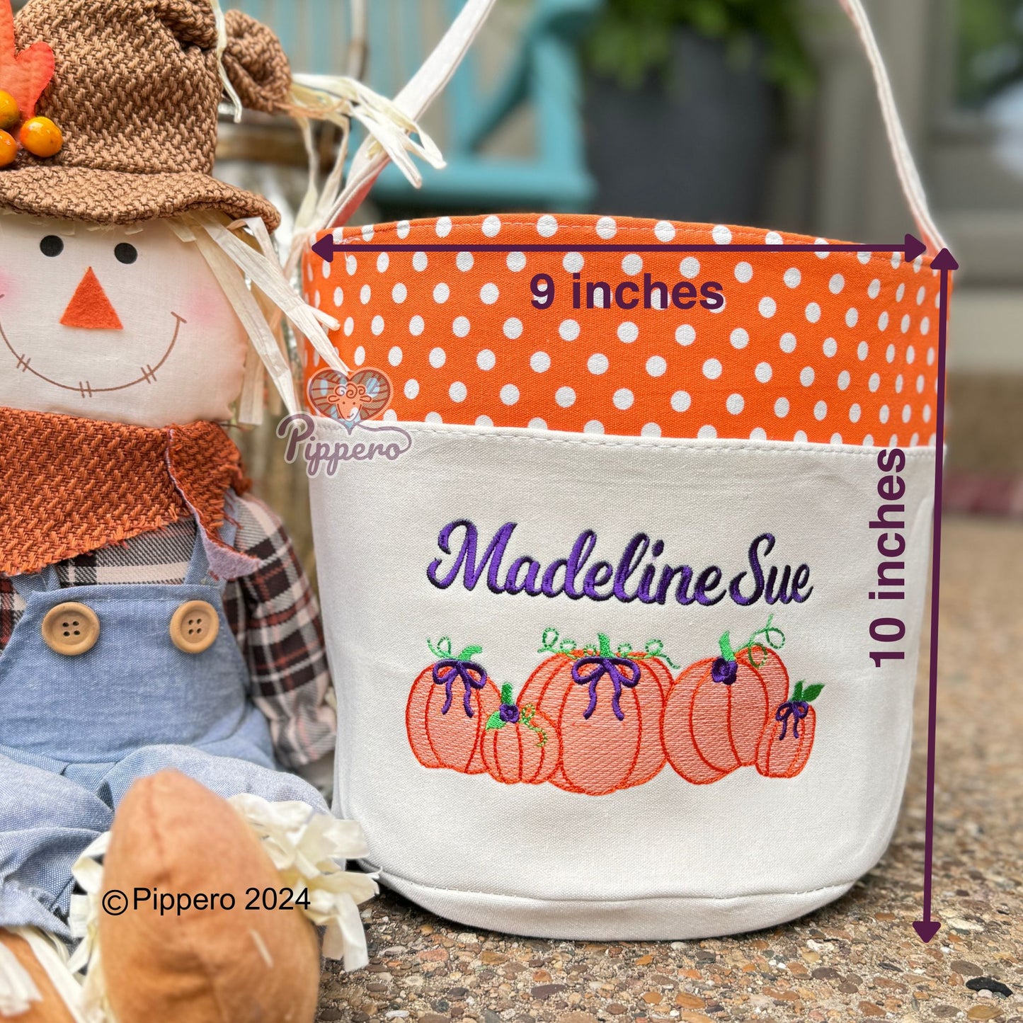 Personalized Custom Embroidered Monogram Halloween Trick or Treat Candy Basket Bucket Bag Tote Pumpkin Trunk or Treat Appropriate Design