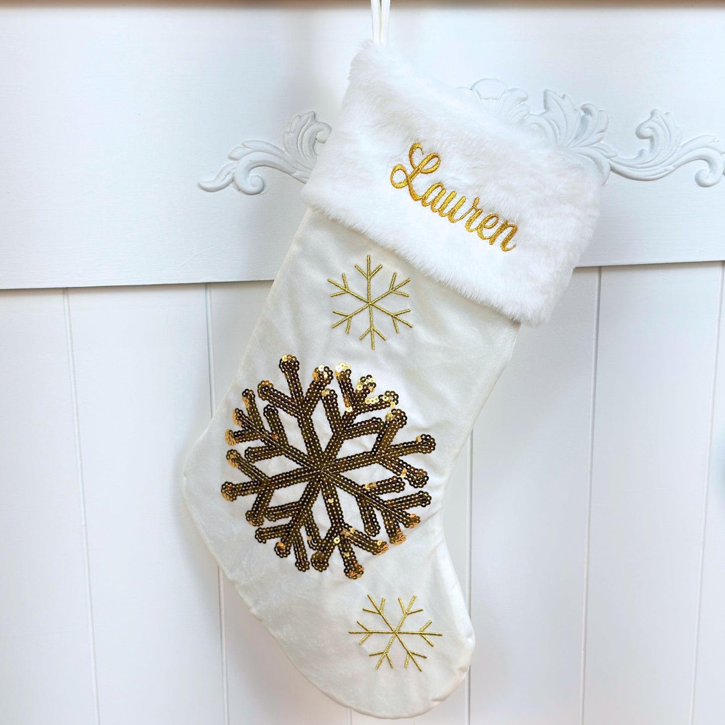 Personalized Embroidered Gold Sequin Stockings
