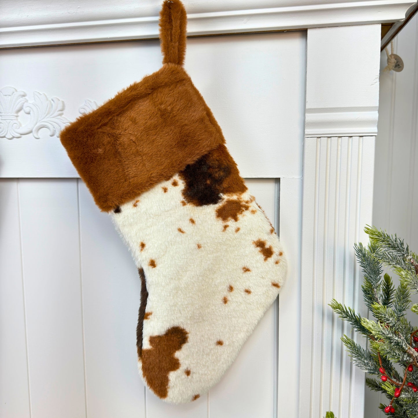 Personalized Embroidered Furry Brown Cow Family Christmas Stocking