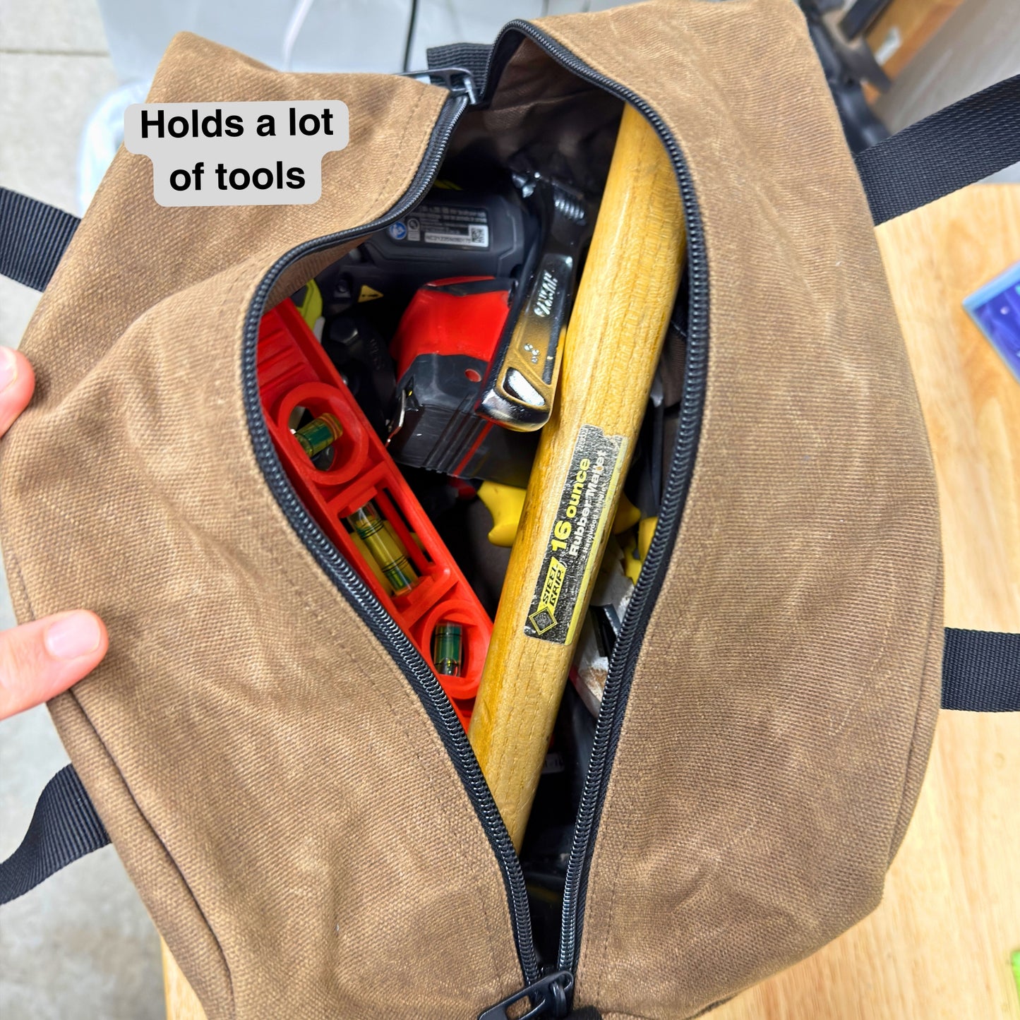 Personalized Embroidered Tool Bag with waxed canvas exterior