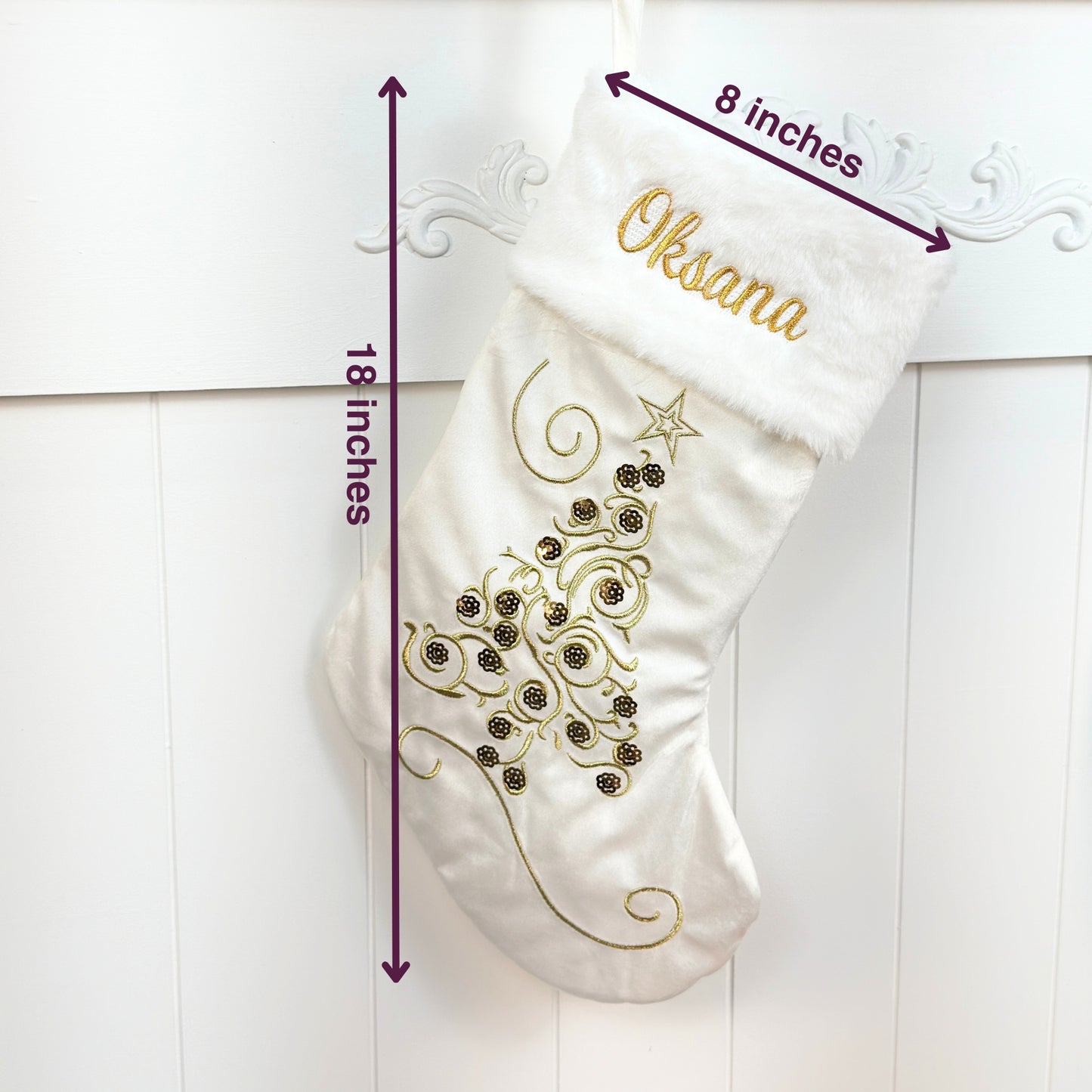 Personalized Embroidered Gold Sequin Stockings