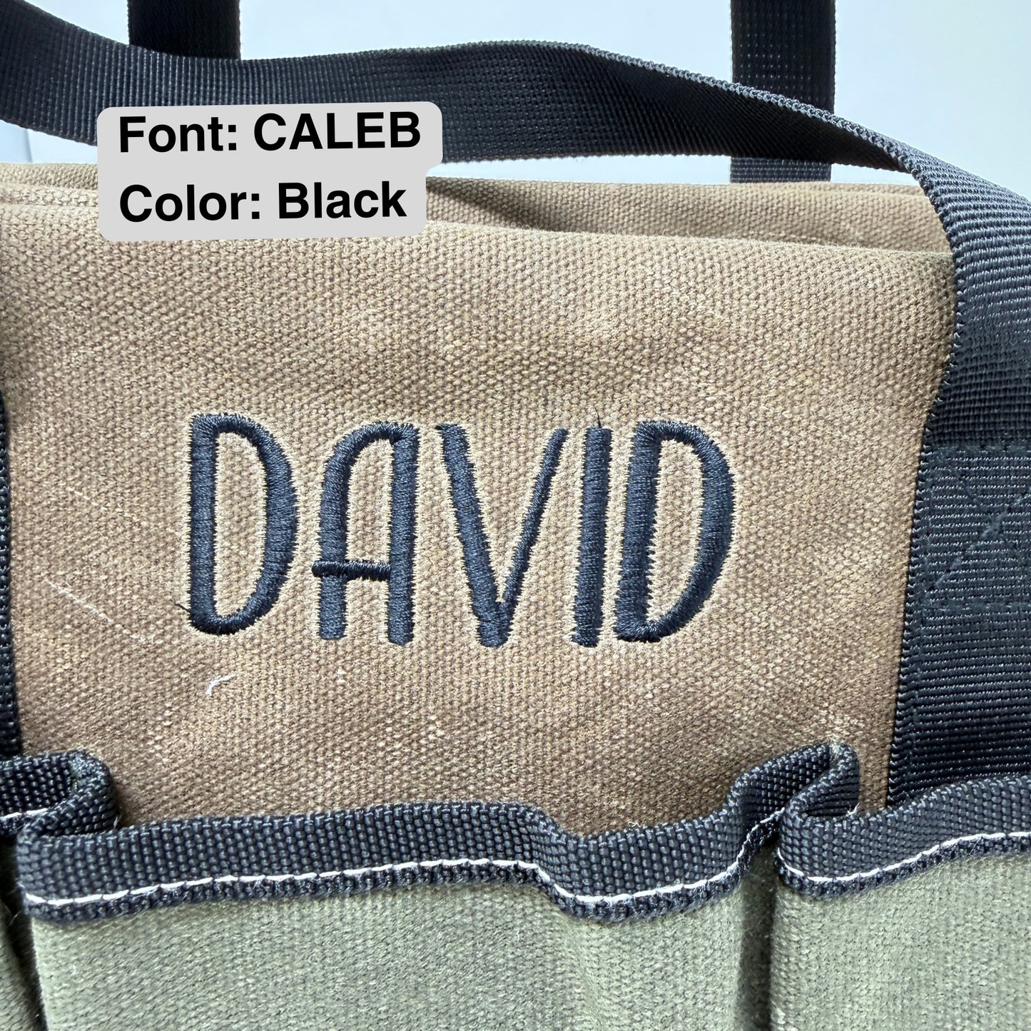 Personalized Embroidered Tool Bag with waxed canvas exterior