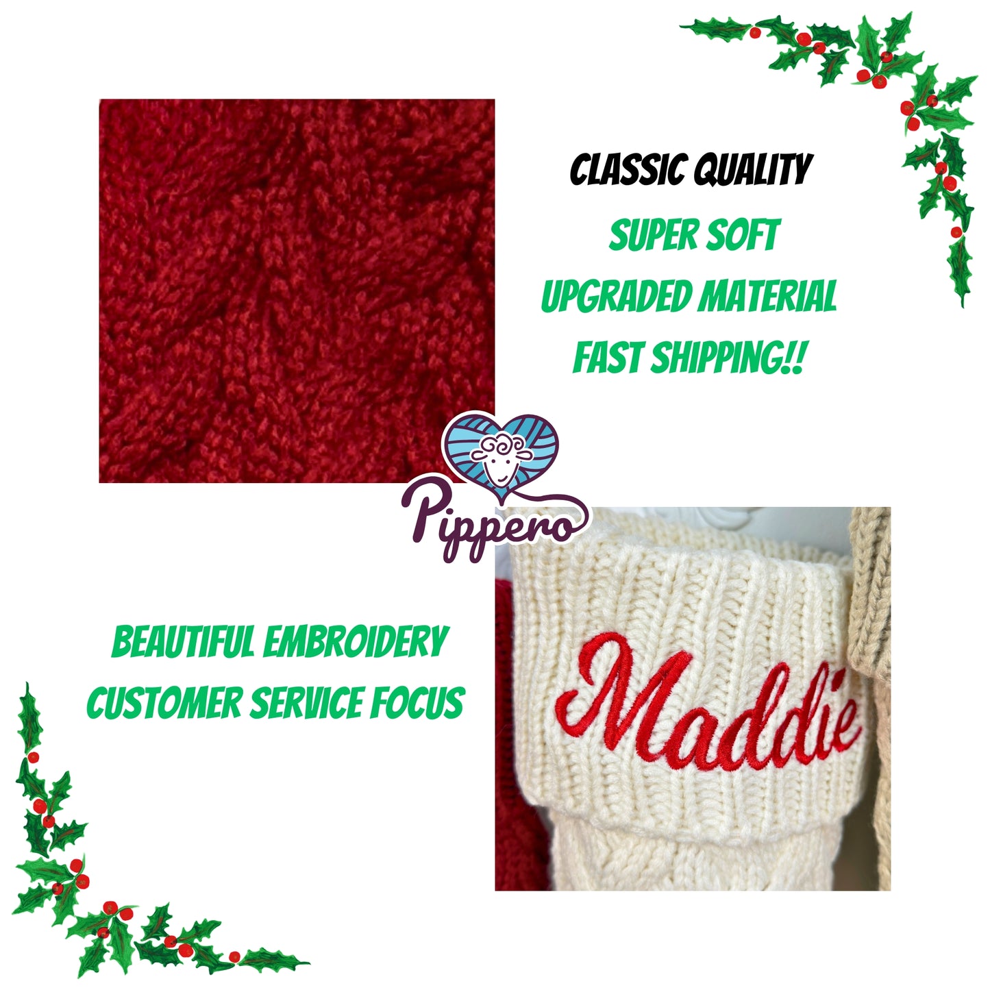 Personalized Embroidered Cable Knit Christmas Stockings