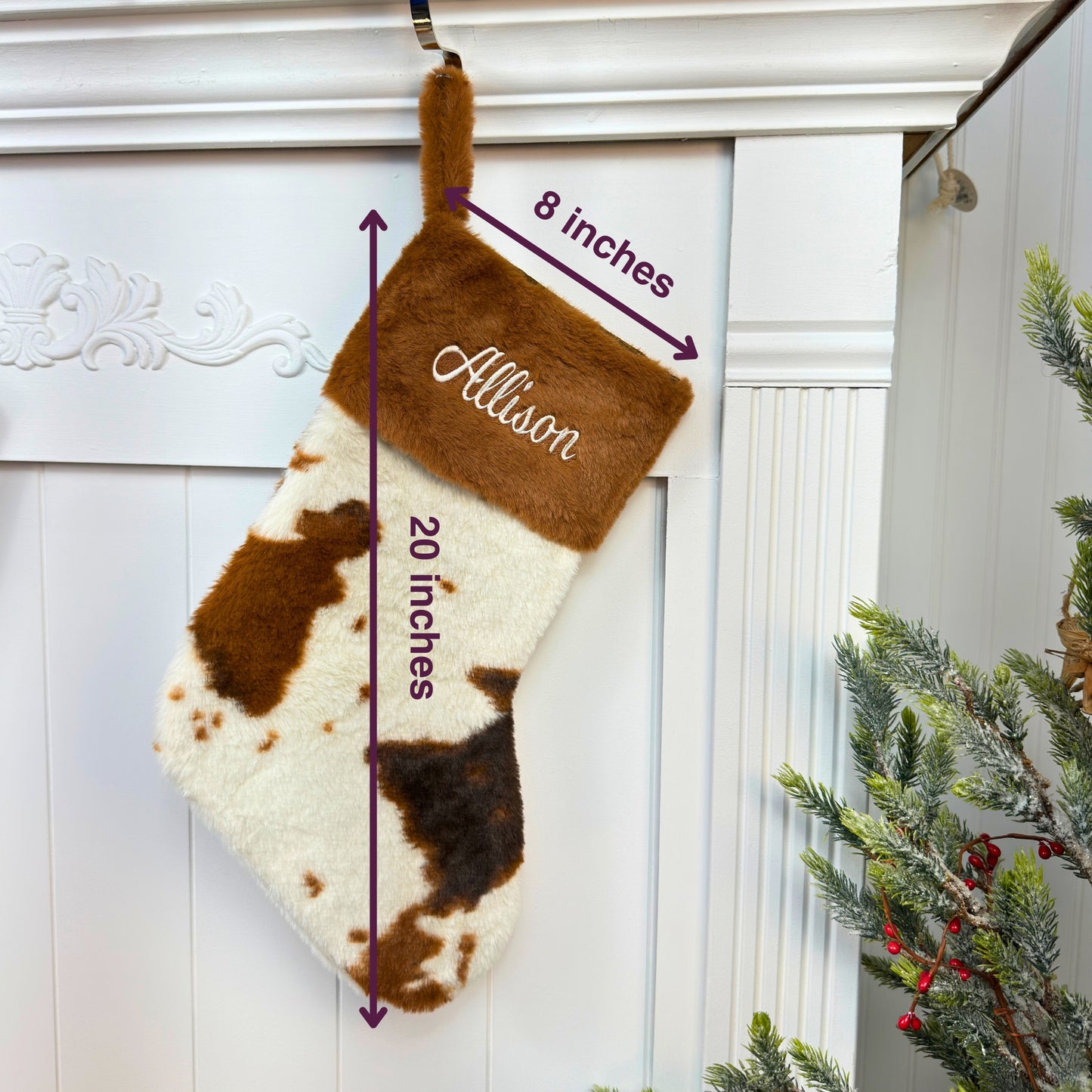 Personalized Embroidered Furry Brown Cow Family Christmas Stocking
