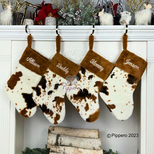 Brown Cow Personalized Stocking | Furry Cow Custom Stocking - Family Stockings - Furry Christmas Stocking