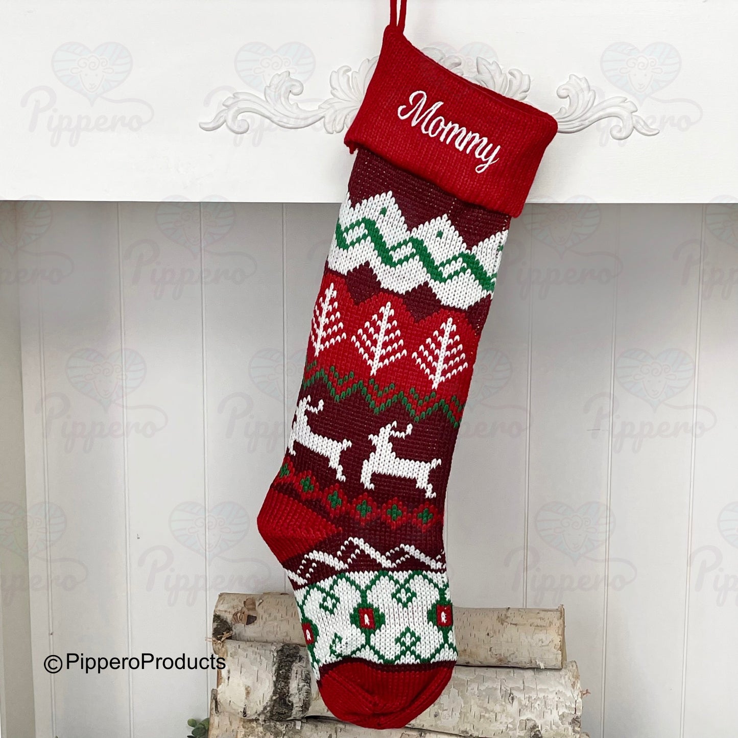 Long Custom Embroidered Family Knit Christmas Stockings